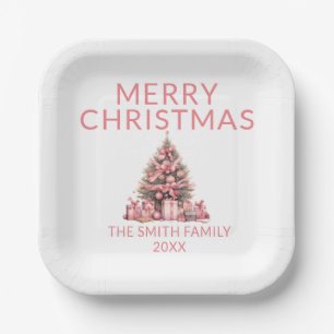 Pink Christmas Tree Party Paper Plate