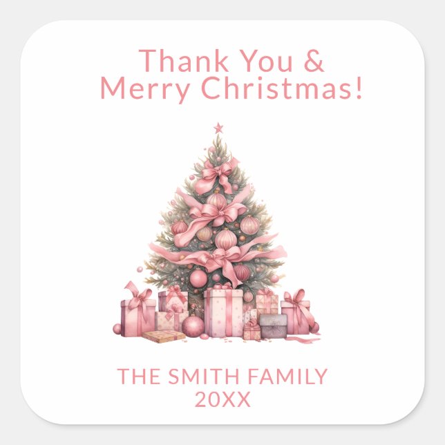 Pink Christmas Tree Party Square Sticker (Front)