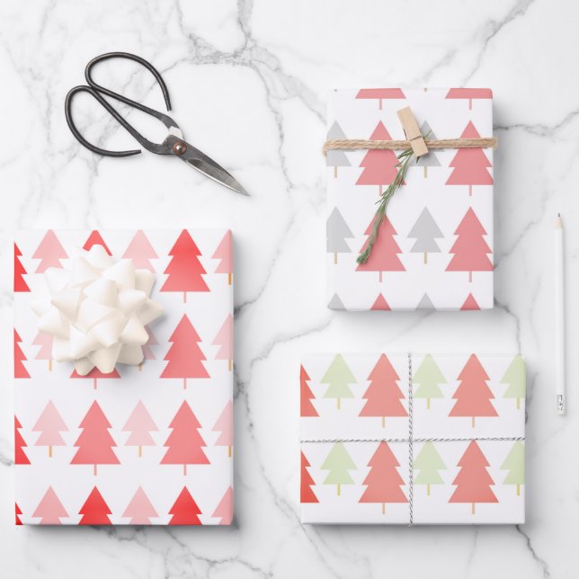 Pink Christmas Tree Pattern  Wrapping Paper Sheet (Front)