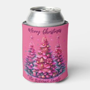 Pink Christmas Tree Personalised Family Can Cooler