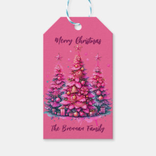 Pink Christmas Tree Personalised Family Gift Tags