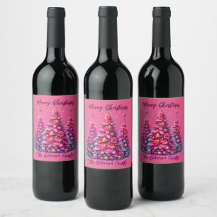 Pink Christmas Tree Personalised Family Wine Label