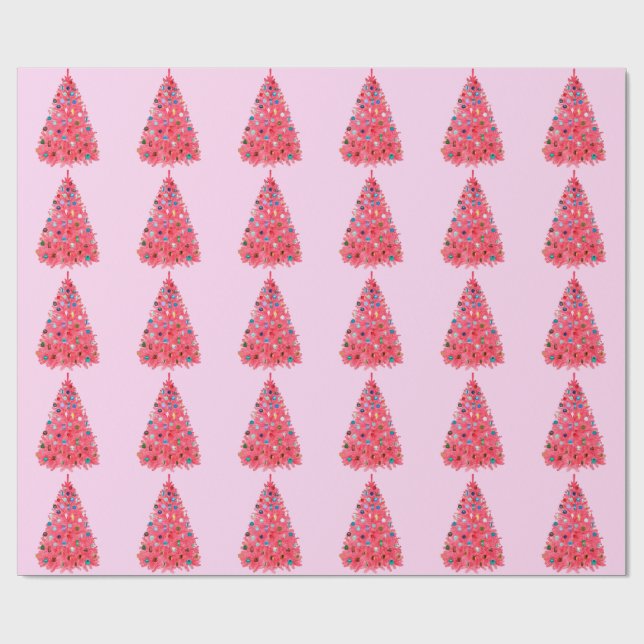 Pink Christmas Tree Pink Wrapping Paper (Flat)