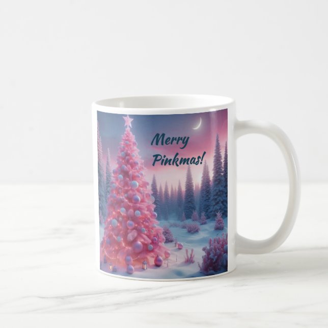 Pink Christmas Tree Scene Coffee Cup  (Right)