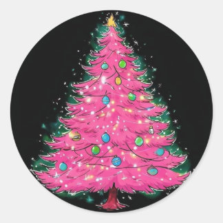 Pink Christmas Tree Sticker, Christmas Sticker