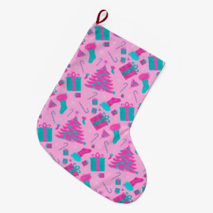 Pink Christmas tree stocking candy cane presents