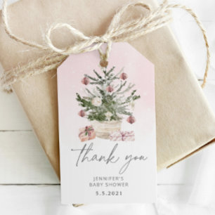 Pink Christmas tree thank you Gift Tags