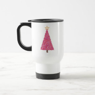 Pink christmas tree travel mug