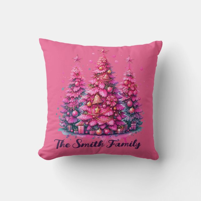 Pink Christmas Tree Trendy Preppy Aesthetic Cushion (Front)