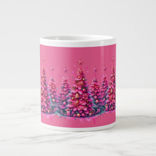Pink Christmas Tree Trendy Preppy Aesthetic Large Coffee Mug