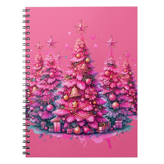 Pink Christmas Tree Trendy Preppy Aesthetic Notebook (Front)
