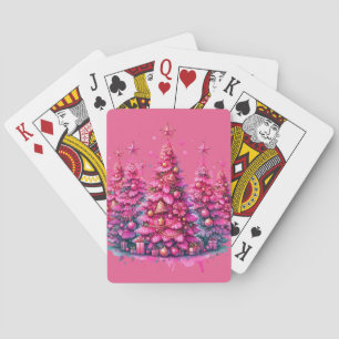 Pink Christmas Tree Trendy Preppy Aesthetic Playing Cards