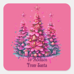 Pink Christmas Tree Trendy Preppy Aesthetic Square Sticker