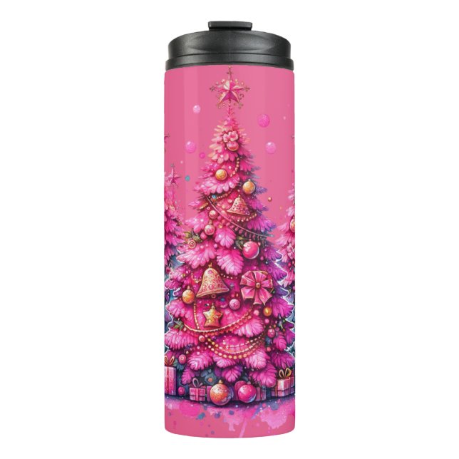Pink Christmas Tree Trendy Preppy Aesthetic Thermal Tumbler (Front)