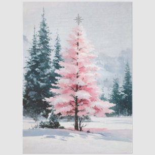 Pink Christmas Tree Watercolor Decoupage Tissue Paper