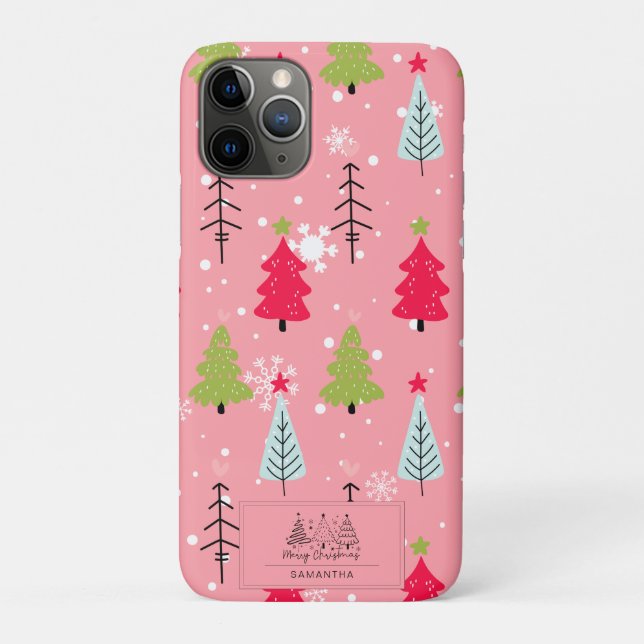 Pink Christmas Tree Whimsical Holiday Pattern Case-Mate iPhone Case (Back)