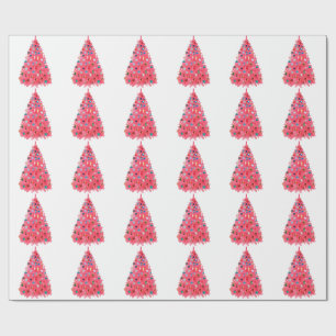 Pink Christmas Tree White Wrapping Paper