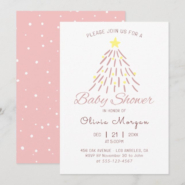 Pink Christmas Tree Winter Girl Baby Shower Invitation (Front/Back)