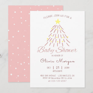 Pink Christmas Tree Winter Girl Baby Shower Invitation