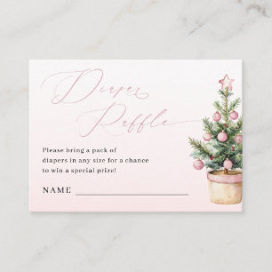 Pink Christmas Tree Winter Girl Diaper Raffle Enclosure Card