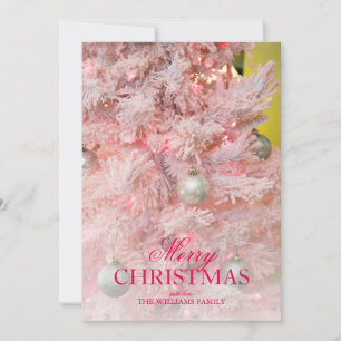 Pink Christmas Tree with Silver Ornaments Holiday Card