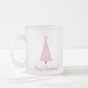 Pink christmas tree with star frosted glass coffee mug