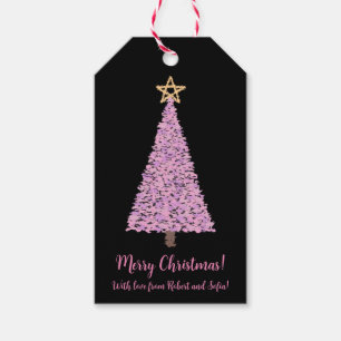 Pink christmas tree with  star gift tags