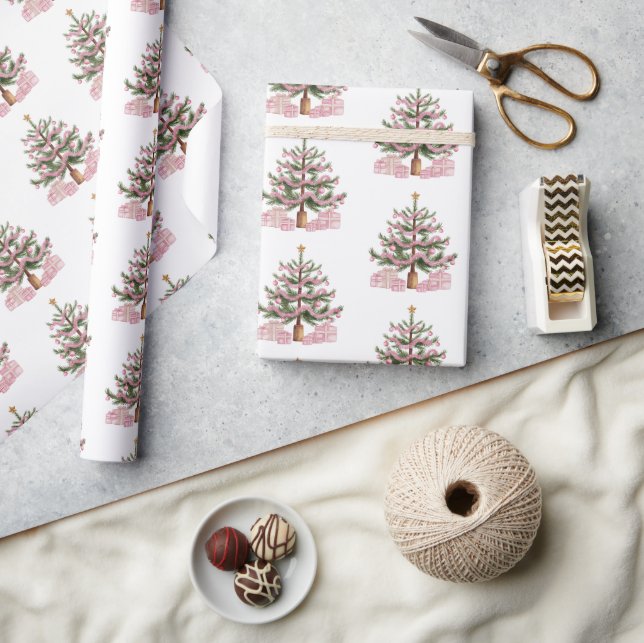 Pink Christmas Tree Wrapping Paper (Crafts)