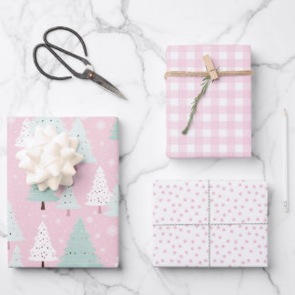 Pink Christmas Tree  Wrapping Paper Sheet