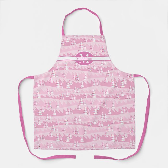 Pink Christmas Trees Apron (Front)