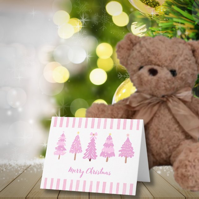 Pink Christmas Trees Blank Note Cards (Creator Uploaded)