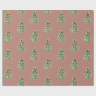Pink Christmas Trees Bows Gift Wrapping Paper