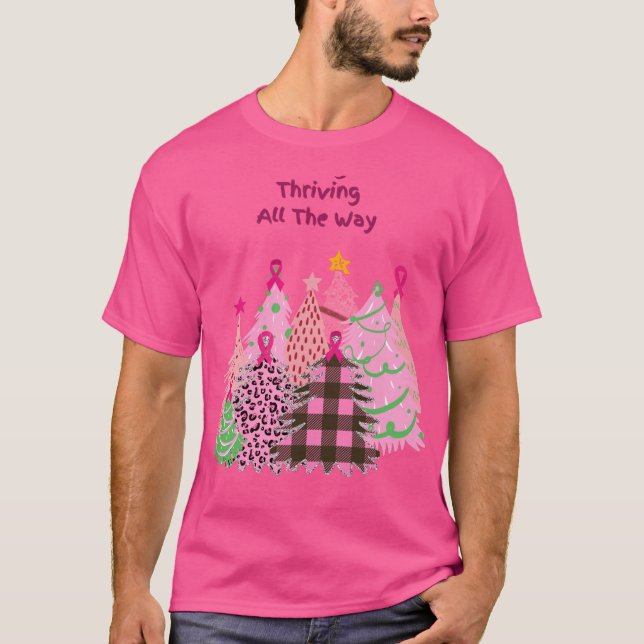 Pink Christmas Trees Breast Cancer Survivors T-Shirt (Front)