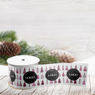 Pink Christmas Trees Custom Business Company Logo Satin Ribbon