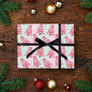 Pink Christmas trees decorated with bows. Wrapping Paper
