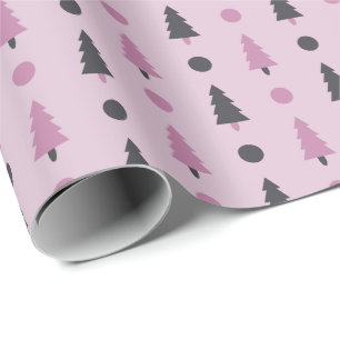 Pink Christmas Trees Design Wrapping Paper