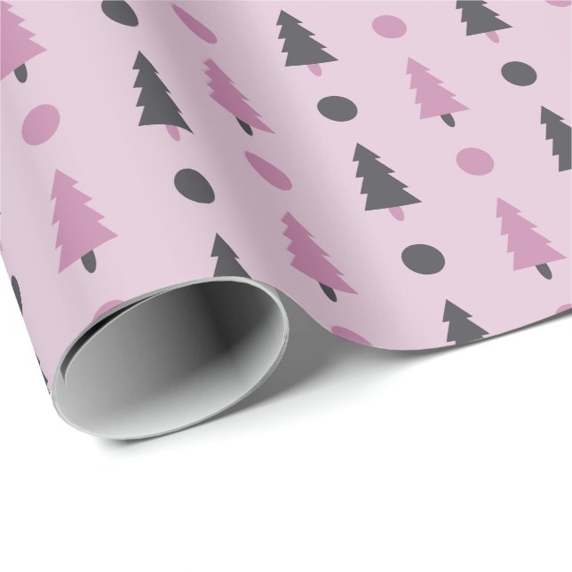Pink Christmas Trees Design Wrapping Paper (Roll Corner)