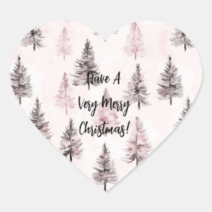 Pink Christmas Trees Heart Sticker