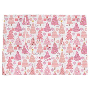 Pink Christmas Trees Pattern Large Gift Bag