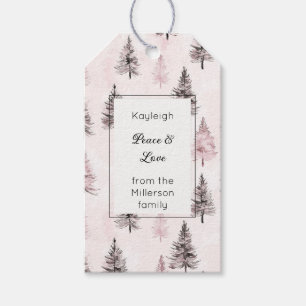 Pink Christmas Trees Rectangle Gift Tags
