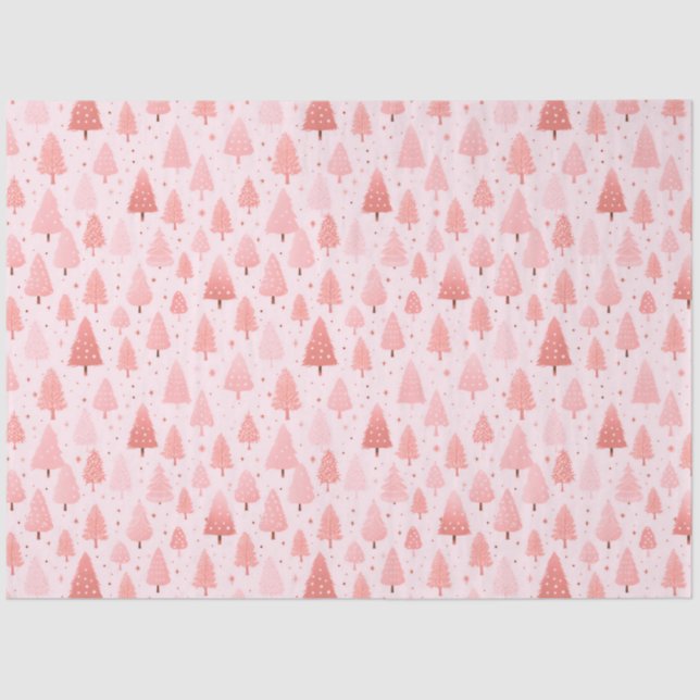 Pink Christmas Trees Stars Christmas Tissue Paper (Front)