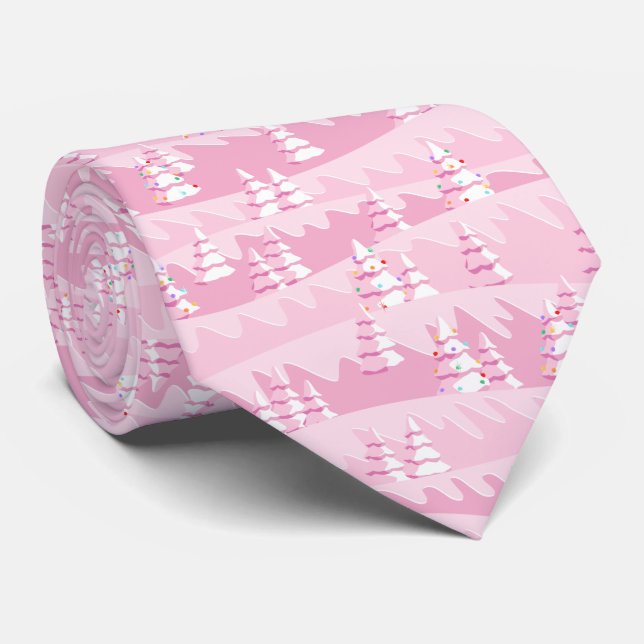 Pink Christmas Trees Tie (Rolled)