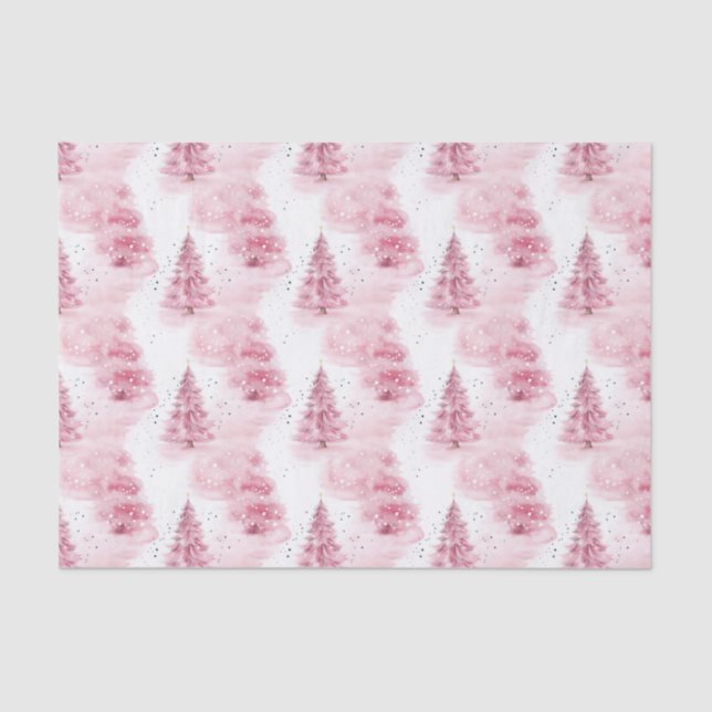 Pink Christmas Trees Tissue Paper (Front)