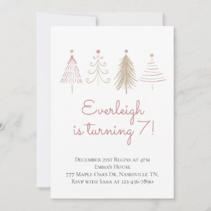 Pink Christmas Trees Winter Pines Birthday Invitation