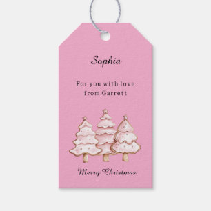 Pink Christmas Trees with Gold Stars Gift Tags