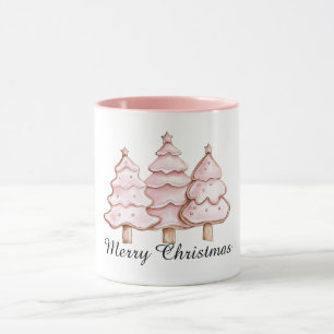 Pink Christmas Trees with Gold Stars Mug
