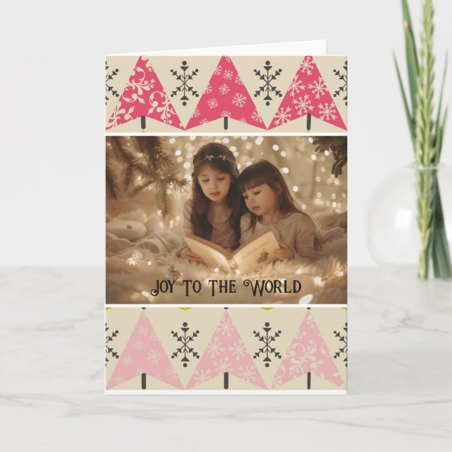 Pink Christmas trees with snowflakes Card (Front)