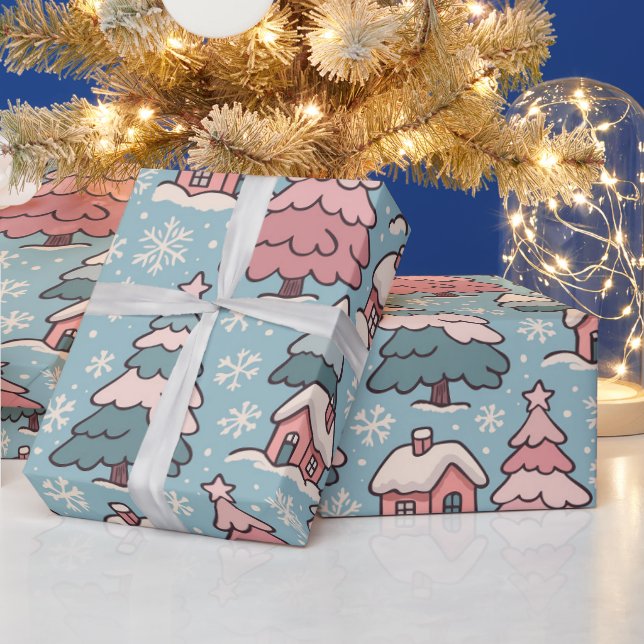 Pink Christmas Trees  Wrapping Paper (Holidays)