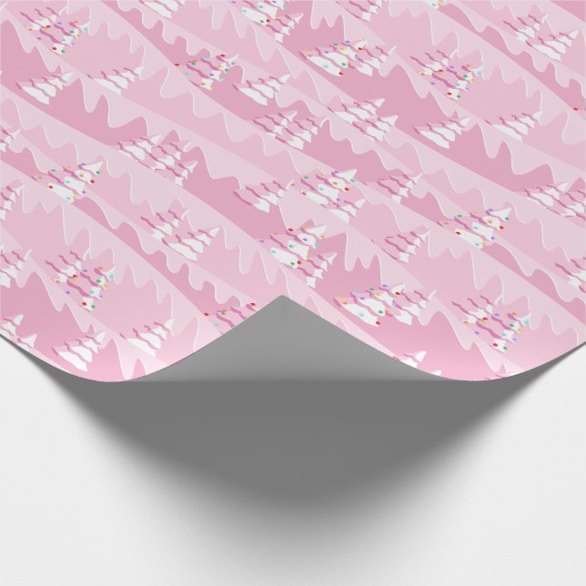 Pink Christmas Trees Wrapping Paper (Corner)