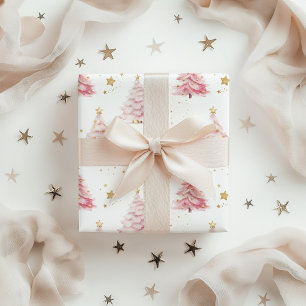 Pink Christmas Trees Wrapping Paper